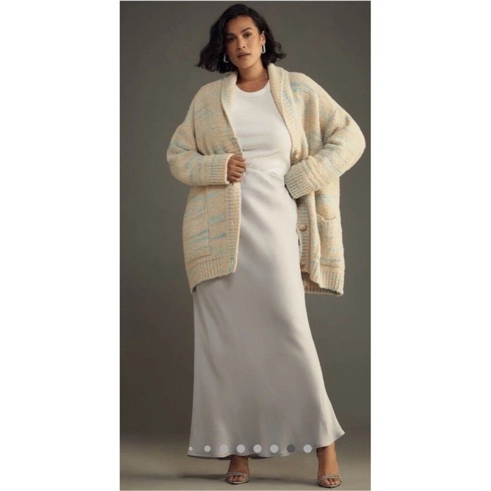 NWT Anthropologie Pilcro Beige and Blue Oversized Cardigan Sweater w/ Pockets - Picture 6 of 11